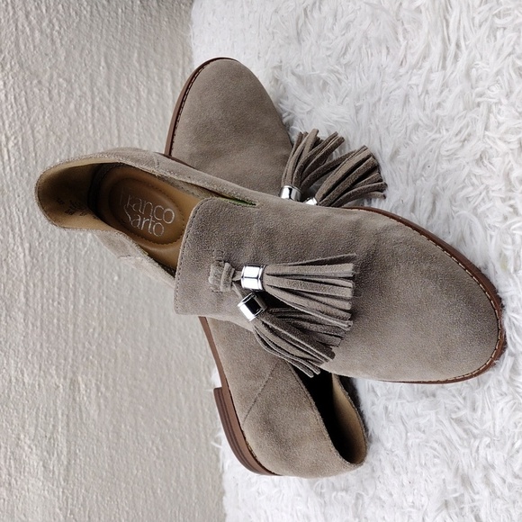 Franco Sarto Shoes - Franco Sarto Hadden Tan Suede Leather Almond Toe Low Heel Slip On Loafer Shoe